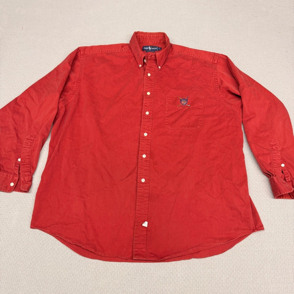 Ralph Lauren Shirt Mens XL Red Cotton Polo Shield Embroidered Preppy Classic